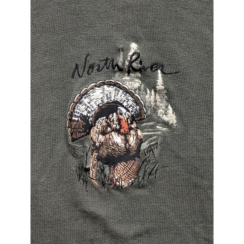 North River Green Sweater Turkey Trees Thanksgiving Cabin Core Outdoors Granola